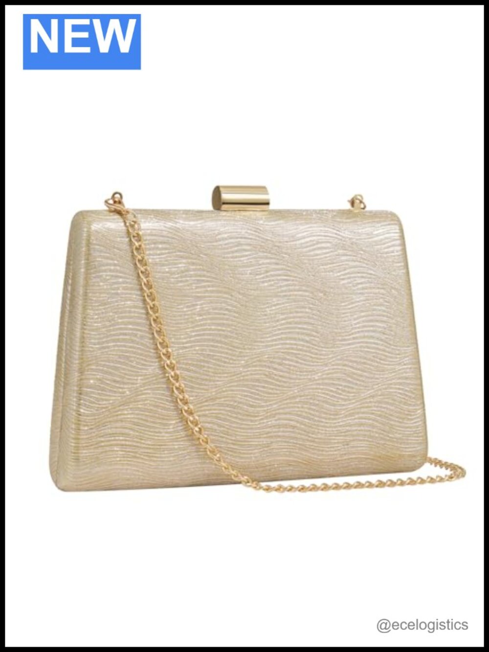 Sparkly Trapezoid Evening Bag with Detachable Chain Strap Clutch Glitter PU